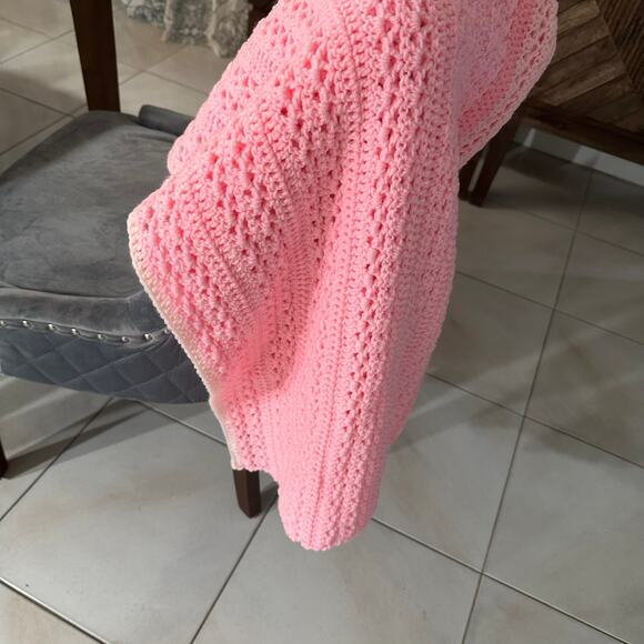 Vintage Hand-Crocheted Pink Gradient Throw Blanket | Soft & Cozy | Handmade - Picture 2 of 8